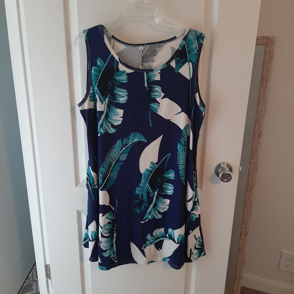 Tropical Blue and Green Sleeveless Dress